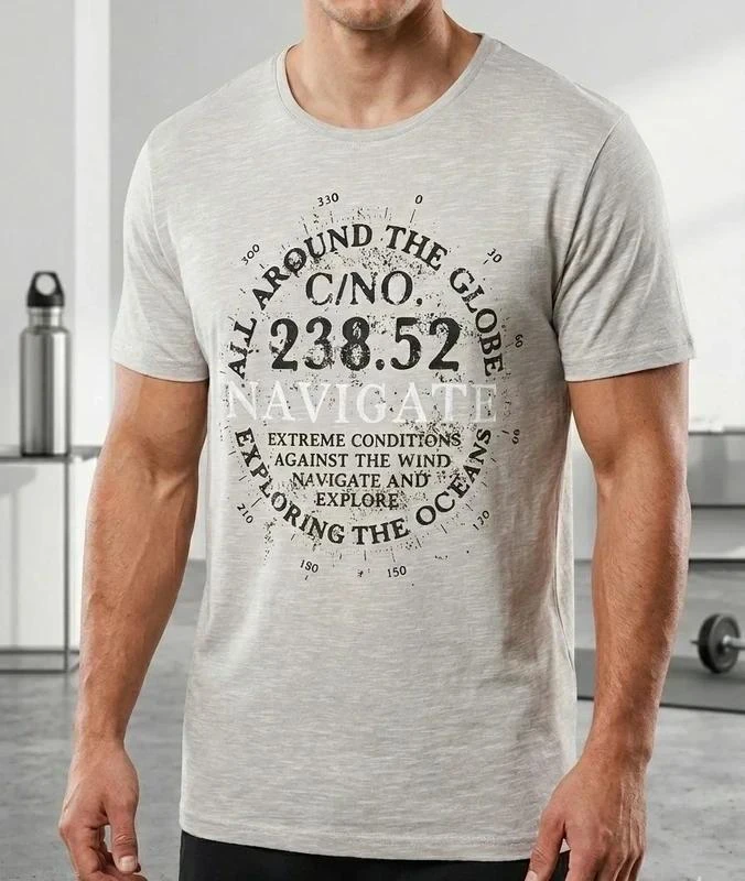 Camiseta Algodón Gris Estilo Aventura Talla L 🧭👕